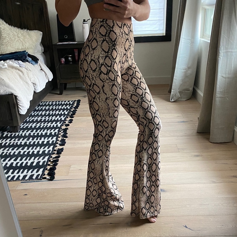 Snakeskin high waisted bell bottoms